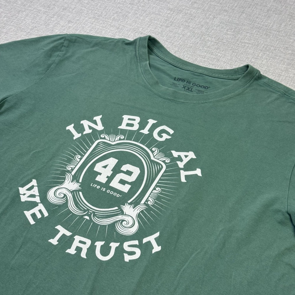Life Is Good T-Shirt Mens 2XL Green 42 In Big Al We Trust Graphic Crew Neck